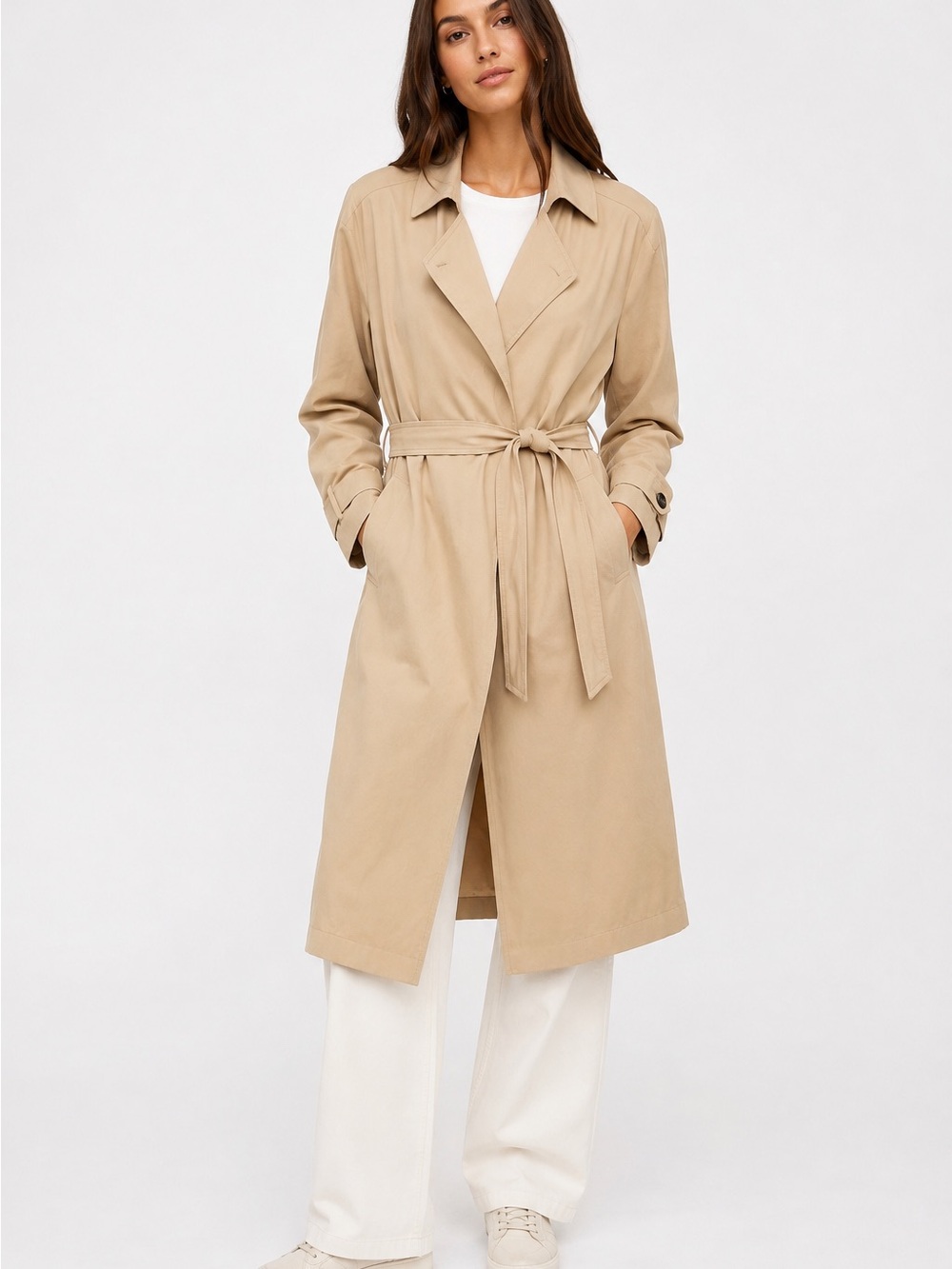 Mango Beige Wrap Trench Coat with Tie Belt